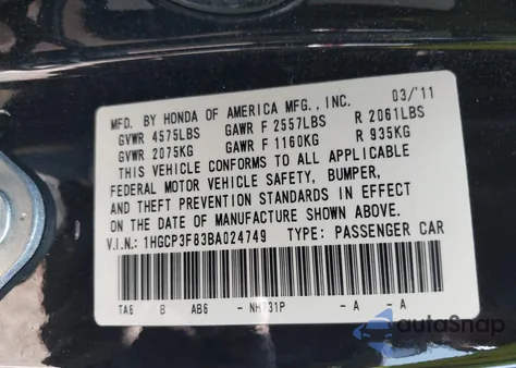 2011 Honda Accord 3.5 Ex-L from USA, damaged, VIN 1HGCP3F83BA024749